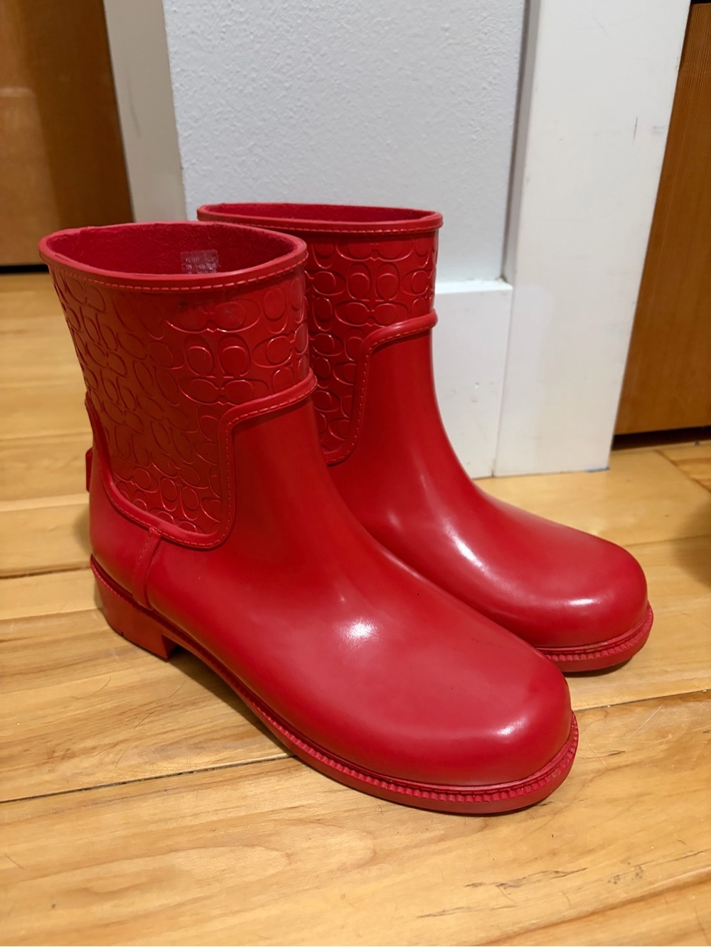 Coach Red Embossed Logo Short Rain Boots